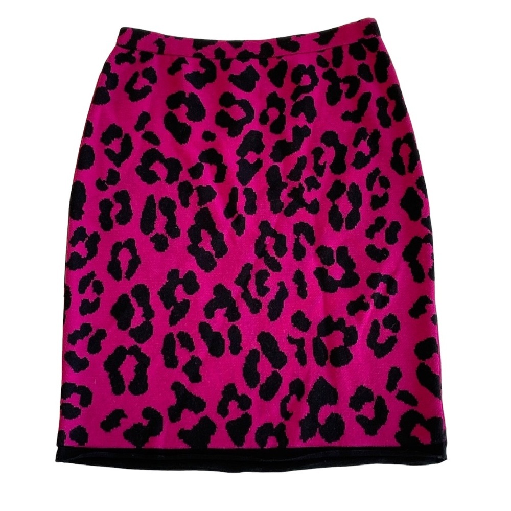 St. John Pink Black Rare Knits Leopard Print Separates Pencil Skirt Size 8 - Picture 1 of 5